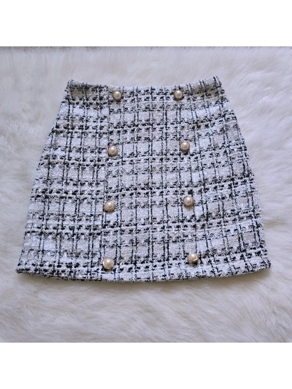 Shein Tweed White and Navy Mini Skirt size XS